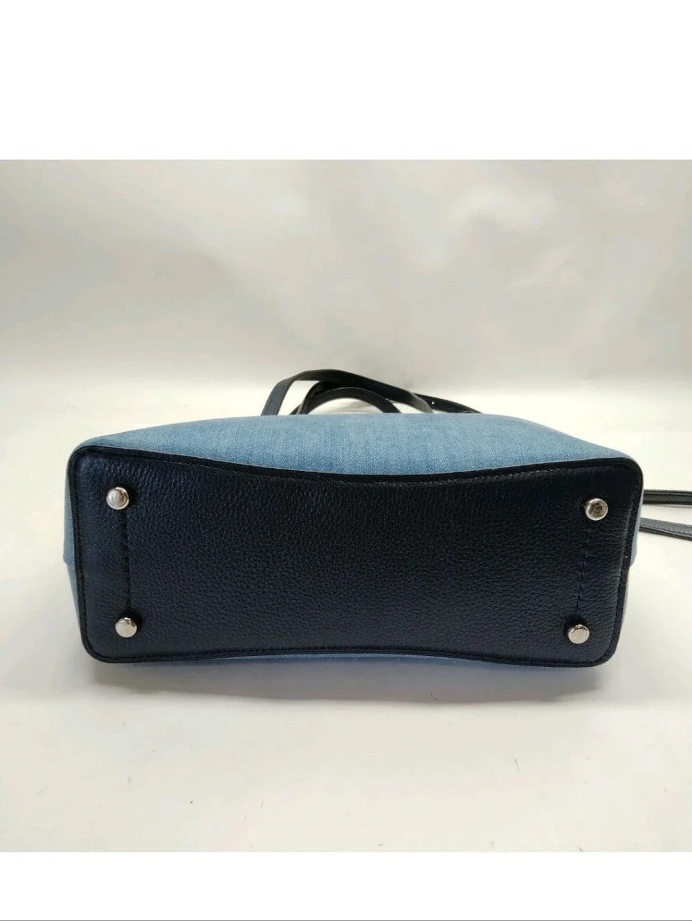 Coach Denim Leather Trim Crossbody Tote Blue Black Silver Hardware-